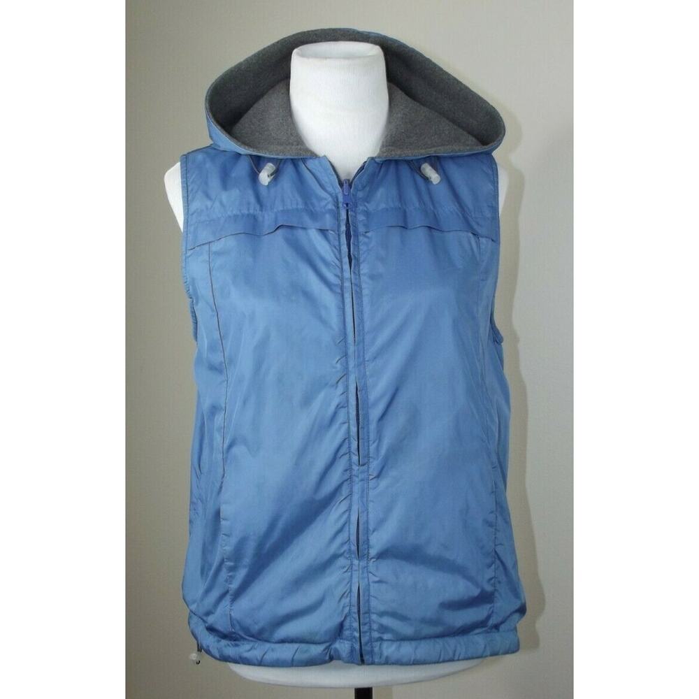 LANDS END Womens REVERSIBLE Nylon Fleece Hooded VEST -Size SMALL 6-8 - Blue Gray